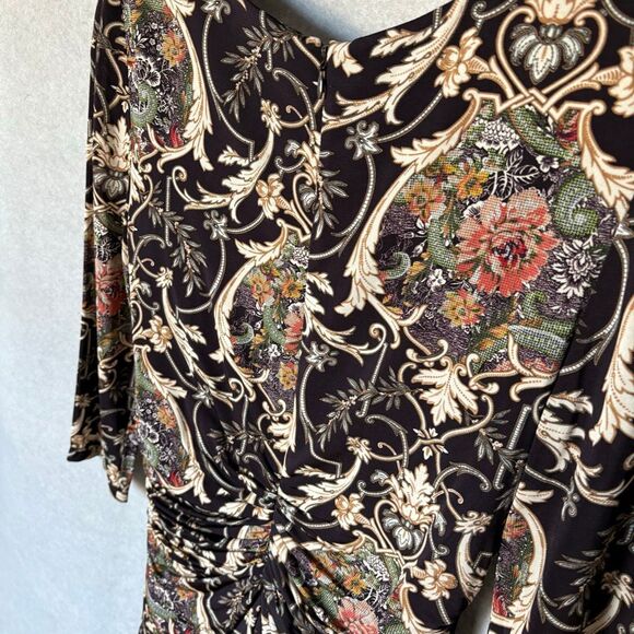 Kay Unger Floral Equestrian Midi Stretch Wrap Dress Retro V-Neck - Picture 5 of 6